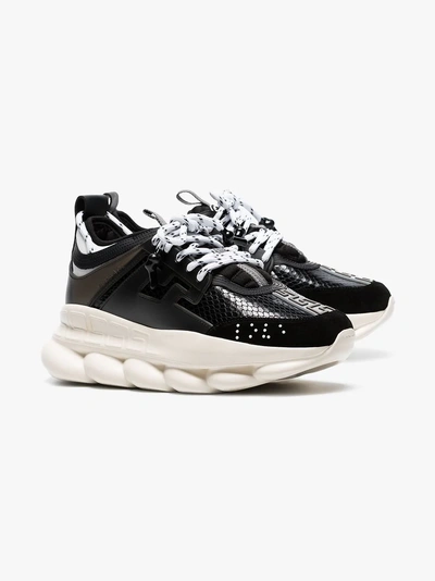 Shop Versace Black Chain Reaction Sneakers In Black/white