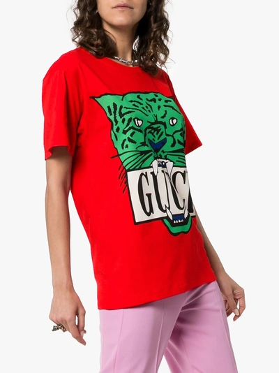 Shop Gucci Tiger Print Logo T-shirt In Red