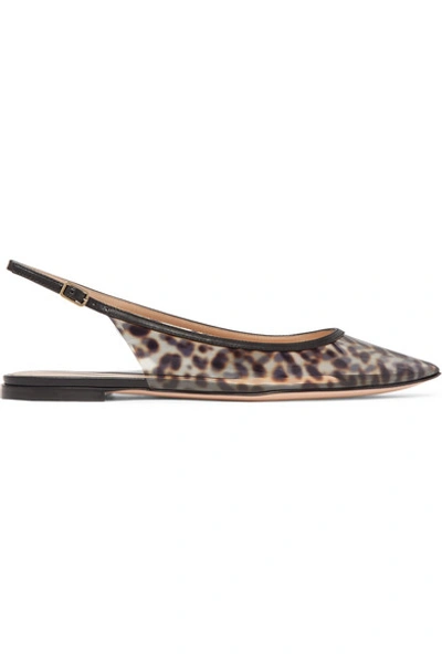 Shop Gianvito Rossi Patent Leather-trimmed Leopard-print Pvc Slingback Point-toe Flats In Leopard Print