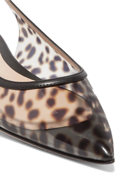 Shop Gianvito Rossi Patent Leather-trimmed Leopard-print Pvc Slingback Point-toe Flats In Leopard Print