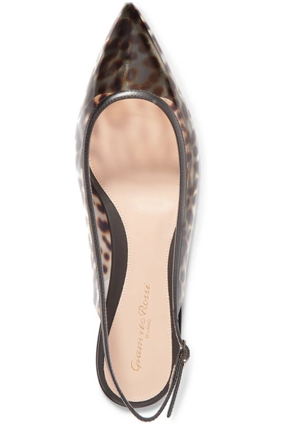 Shop Gianvito Rossi Patent Leather-trimmed Leopard-print Pvc Slingback Point-toe Flats In Leopard Print