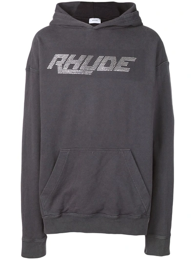 Shop Rhude Rhinestone Logo Hoodie - Black