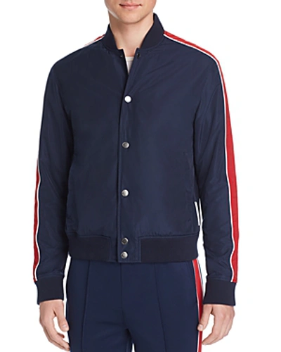 Shop Michael Kors Stripe-trimmed Baseball Jacket In Midnight