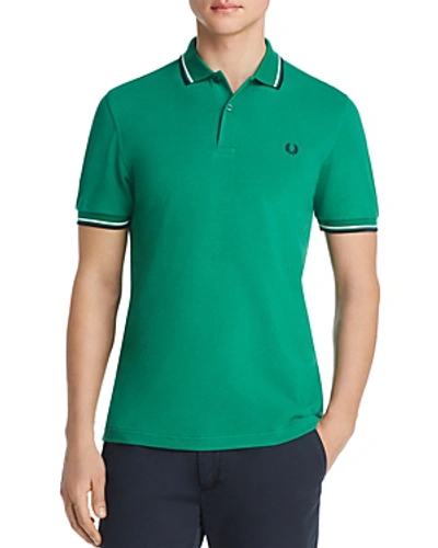 Shop Fred Perry Twin Tipped Slim Fit Polo In Privet Green