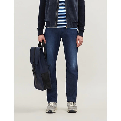 Shop Corneliani Logo-embroidered Regular-fit Straight Jeans In Navy
