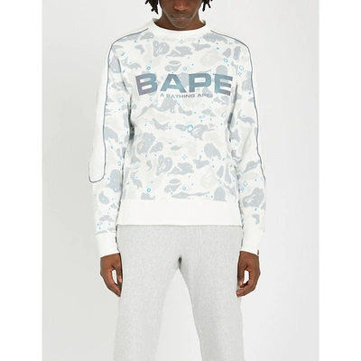 Shop A Bathing Ape Space Camouflage Logo-print Cotton-jersey Sweatshirt In White