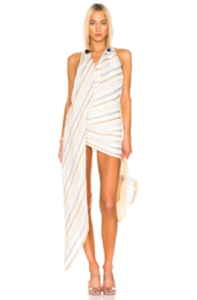 Shop Jacquemus Spezzia Dress In Netural,stripes,white. In Beige Stripes