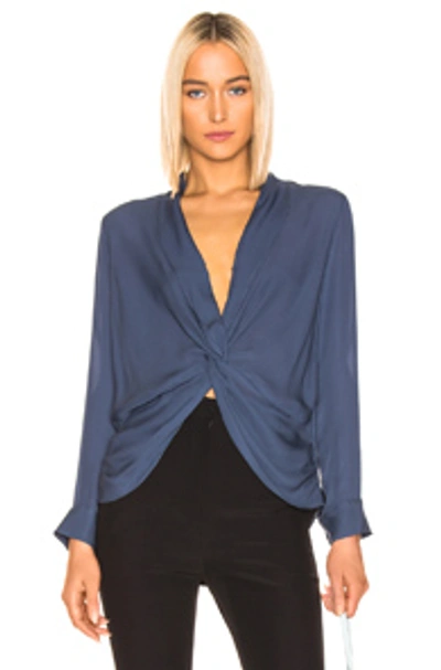 Shop L Agence L'agence Mariposa Blouse In Black In Sea Blue