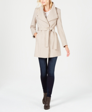 calvin klein belted wrap coat oatmeal