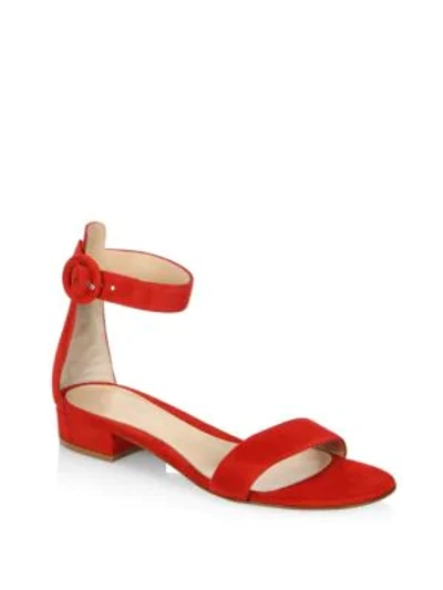 Shop Gianvito Rossi Portofino Suede Ankle-strap Flat Sandals In Tabasco Red