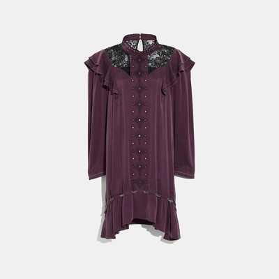 Shop Coach Long Sleeve Dress With Ruffle Trim In Purple