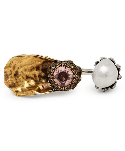 Shop Alexander Mcqueen Silver-tone Double Oyster Ring In Silver And Gold