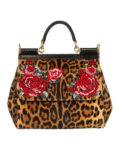 Shop Dolce & Gabbana Sicily Medium Top Handle Bag In Leopard