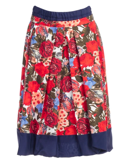 Shop Marni Floral Print Skirt In Red
