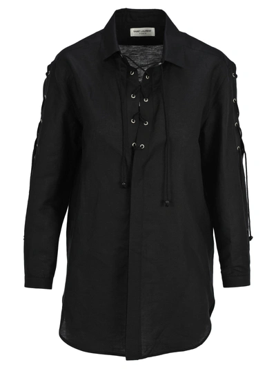 Shop Saint Laurent Lace-up Shirt In Black