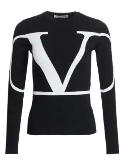 Shop Valentino Logo Knit Long Sleeve Jumper In Nero Avorio