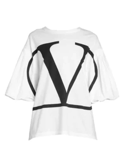 Shop Valentino Logo Jersey Flutter Sleeve Tee In Black White