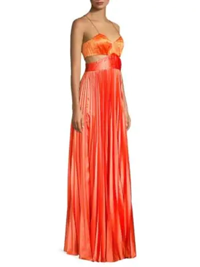 Shop Amur Elodie Pleated Cut-out Gown In Orange Coral