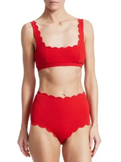 Shop Marysia Mini Palm Springs Reversible Bikini Top In Solid Cherry