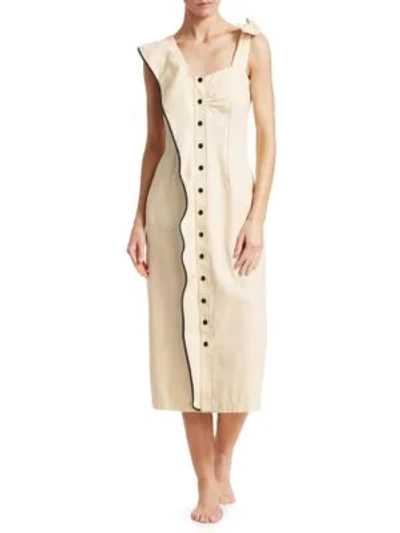 Shop Marysia Northfolk Asymmetric Ruffle Linen Dress In Coconut