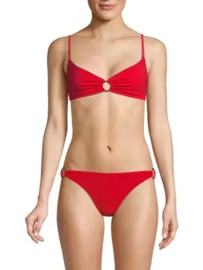 Shop Stella Mccartney Colorblock Triangle Bikini Top In Fuschia Red