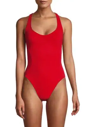 Shop Stella Mccartney Colourblock One-piece Swimsuit In Fuschia Red
