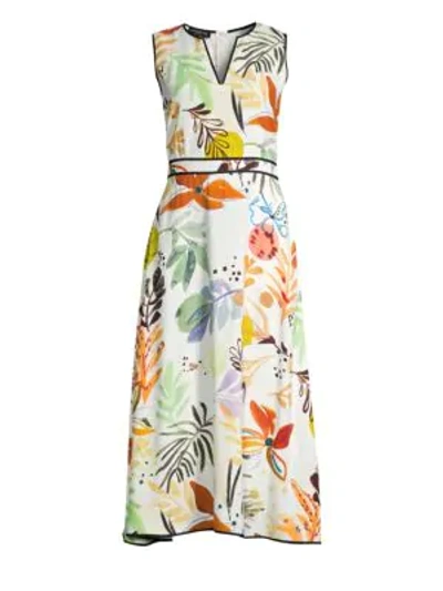 Shop Lafayette 148 Janelle Sleeveless Fiore Print Dress In Cloud Multi