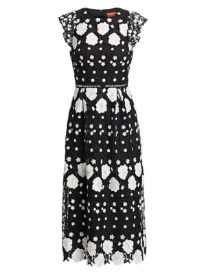 ml monique lhuillier floral lace midi dress