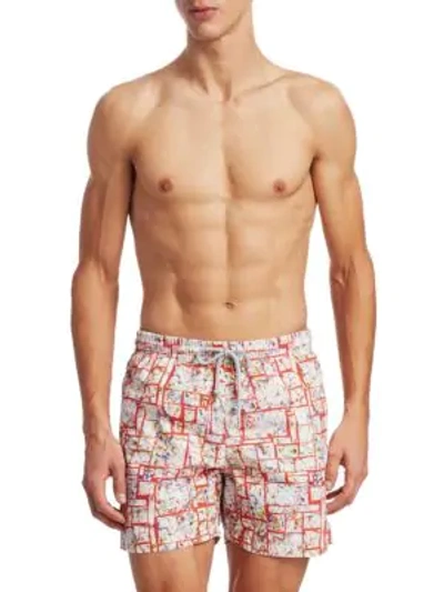 Shop Saks Fifth Avenue Collection Paisley Box Swim Trunks In Red