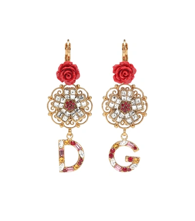 Shop Dolce & Gabbana Crystal And Resin Floral Earrings In Gold