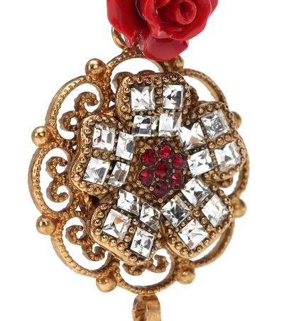 Shop Dolce & Gabbana Crystal And Resin Floral Earrings In Gold