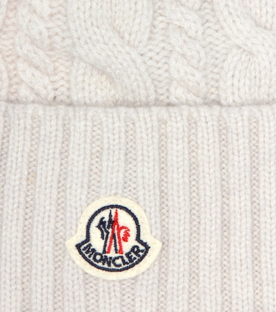 Shop Moncler Fur-trimmed Wool Beanie In White