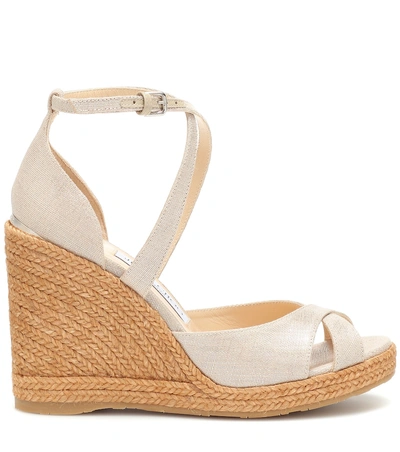 Shop Jimmy Choo Alanah 105 Metallic Wedge Sandals In Beige