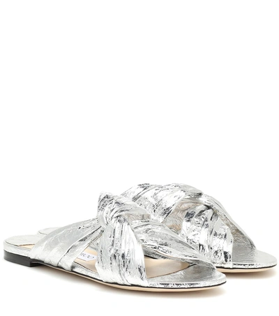 Shop Jimmy Choo Lela Leather Slides In Silver