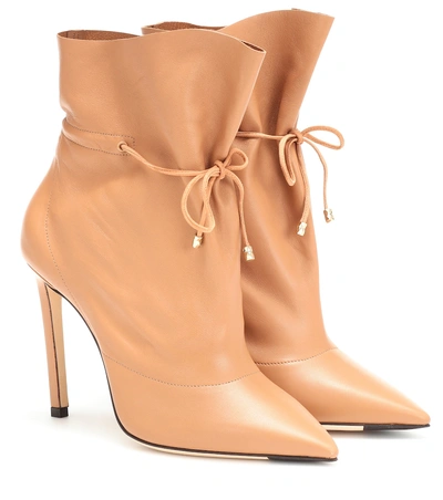 Shop Jimmy Choo Stitch 100 Leather Ankle Boots In Beige