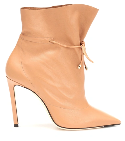 Shop Jimmy Choo Stitch 100 Leather Ankle Boots In Beige