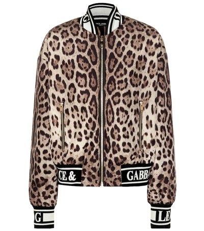 Shop Dolce & Gabbana Leopard Printed Bomber Jacket In Brown