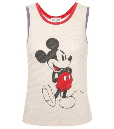 Shop Saint Laurent Mickey Mouse Cotton Tank Top In White