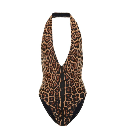 Shop Saint Laurent Leopard-print Swimsuit In Multicoloured