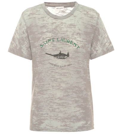 Shop Saint Laurent Printed Cotton-blend T-shirt In Grey