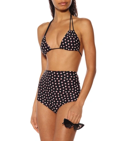 Shop Saint Laurent Star-printed Triangle Bikini Top In Black