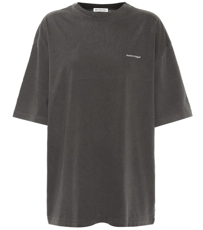 Shop Balenciaga Logo Oversized Cotton T-shirt In Black