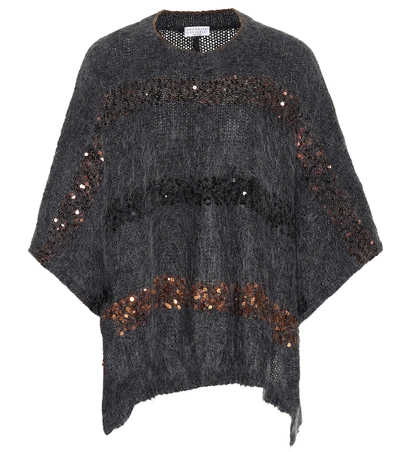 Shop Brunello Cucinelli Sequined Mohair-blend Sweater In Grey