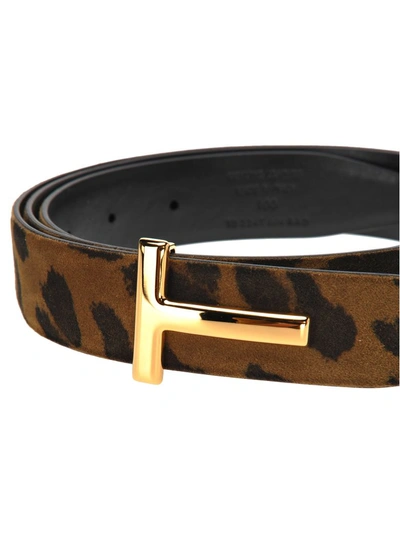 Shop Tom Ford T Buckle Belt In Leopard + Black