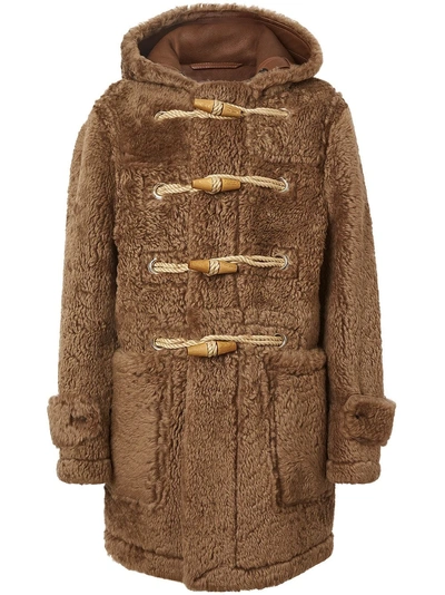 Shop Burberry Shearling Duffle Coat In Brown