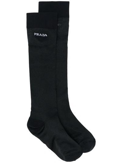 Shop Prada Logo Intarsia Socks - Black