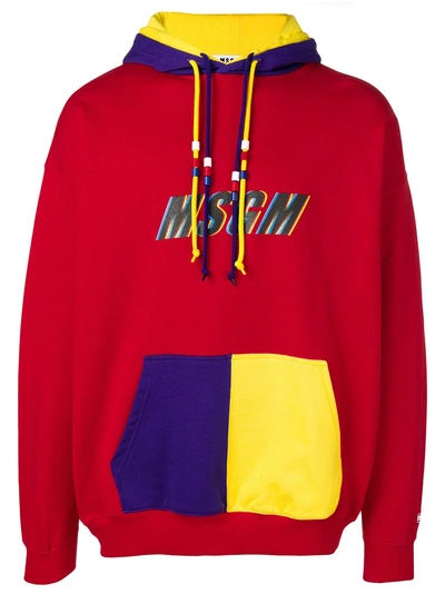 Shop Msgm Colour Block Hoodie - Red