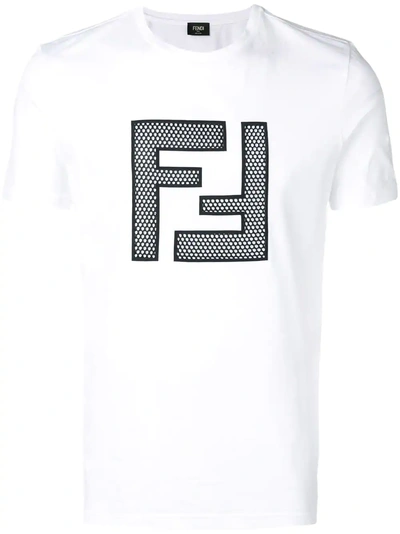 Shop Fendi Embroidered Ff Logo T In White