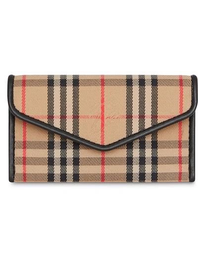 Shop Burberry 1983 Check And Leather Envelope Card Case - Neutrals