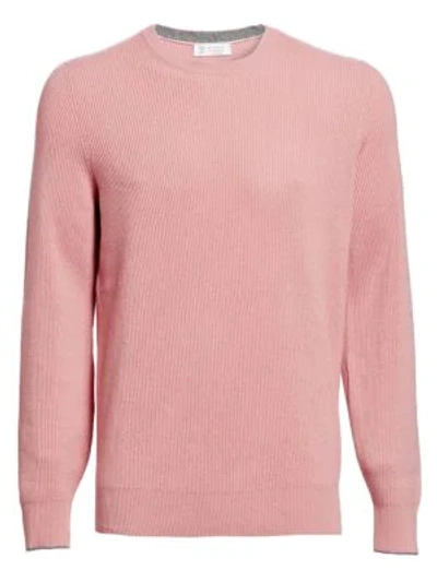 Shop Brunello Cucinelli Men's Cashmere, Silk & Wool Crew Sweater In Pink